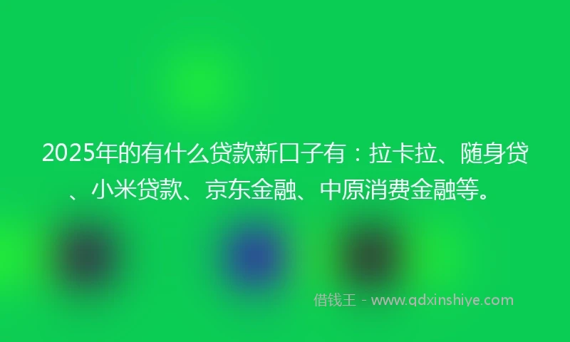 2025年的有什么贷款新口子有：拉卡拉、随身贷、小米贷款、京东金融、中原消费金融等。