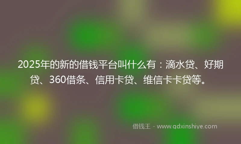 2025年的新的借钱平台叫什么有：滴水贷、好期贷、360借条、信用卡贷、维信卡卡贷等。