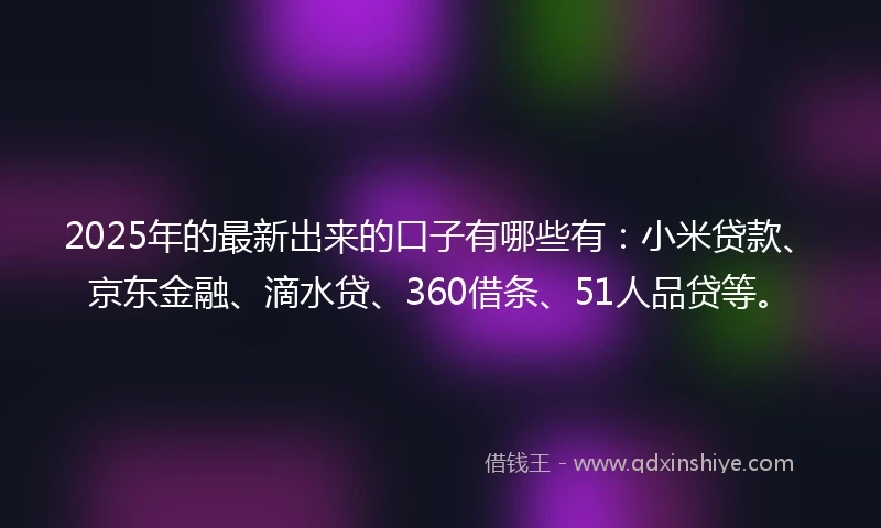 2025年的最新出来的口子有哪些有：小米贷款、京东金融、滴水贷、360借条、51人品贷等。