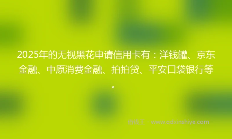 2025年的无视黑花申请信用卡有：洋钱罐、京东金融、中原消费金融、拍拍贷、平安口袋银行等。
