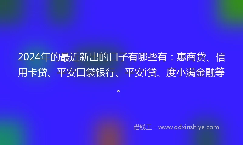 2024年的最近新出的口子有哪些有：惠商贷、信用卡贷、平安口袋银行、平安i贷、度小满金融等。