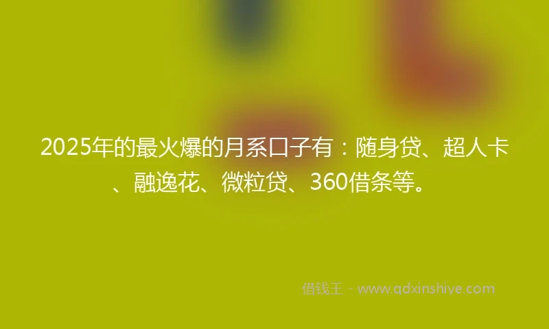 2025年的最火爆的月系口子有：随身贷、超人卡、融逸花、微粒贷、360借条等。