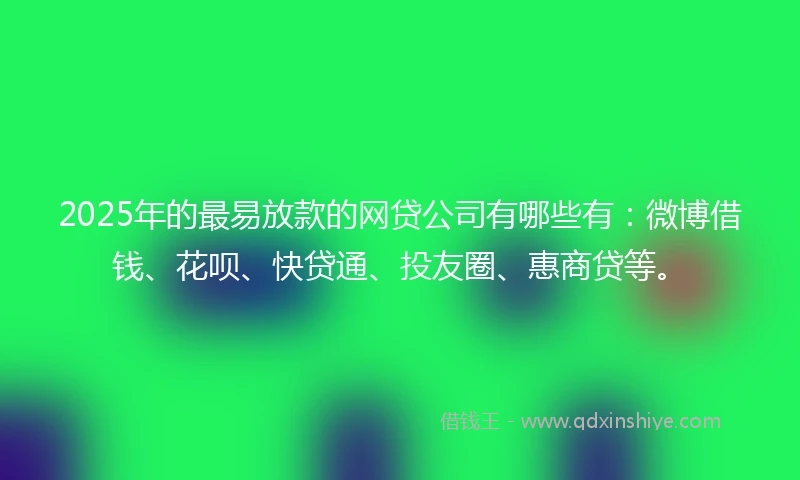 2025年的最易放款的网贷公司有哪些有：微博借钱、花呗、快贷通、投友圈、惠商贷等。
