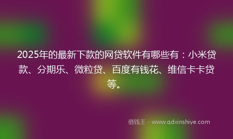 2025年的最新下款的网贷软件有哪些有：小米贷款、分期乐、微粒贷、百度有钱花、维信卡卡贷等。