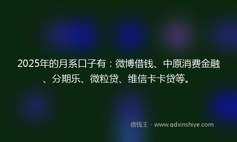 2025年的月系口子有：微博借钱、中原消费金融、分期乐、微粒贷、维信卡卡贷等。