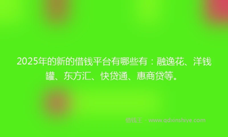 2025年的新的借钱平台有哪些有：融逸花、洋钱罐、东方汇、快贷通、惠商贷等。
