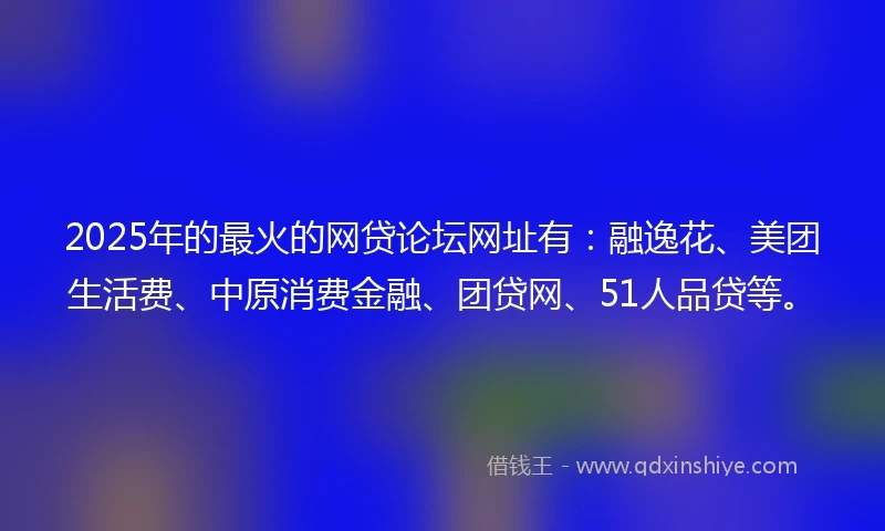 2025年的最火的网贷论坛网址有：融逸花、美团生活费、中原消费金融、团贷网、51人品贷等。