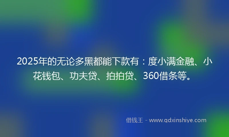 2025年的无论多黑都能下款有：度小满金融、小花钱包、功夫贷、拍拍贷、360借条等。