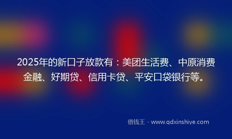 2025年的新口子放款有：美团生活费、中原消费金融、好期贷、信用卡贷、平安口袋银行等。