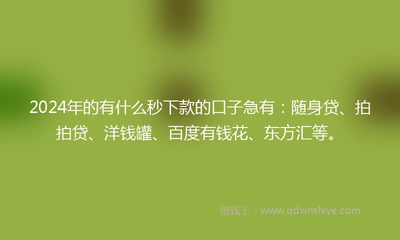 2024年的有什么秒下款的口子急有：随身贷、拍拍贷、洋钱罐、百度有钱花、东方汇等。