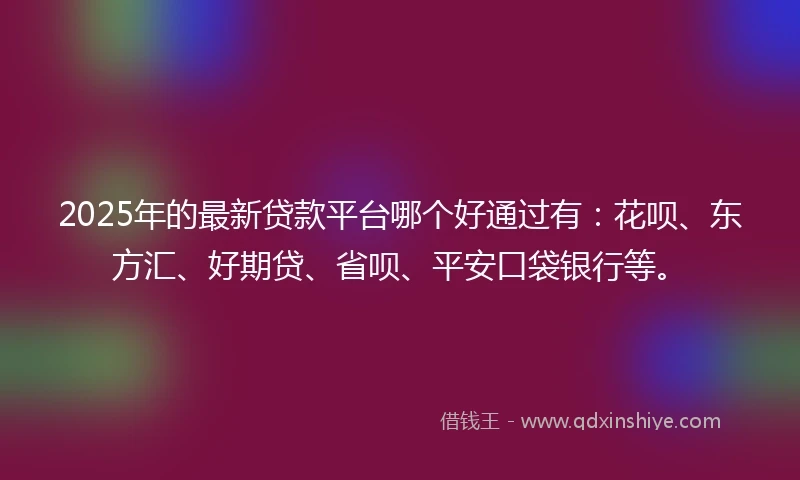 2025年的最新贷款平台哪个好通过有：花呗、东方汇、好期贷、省呗、平安口袋银行等。