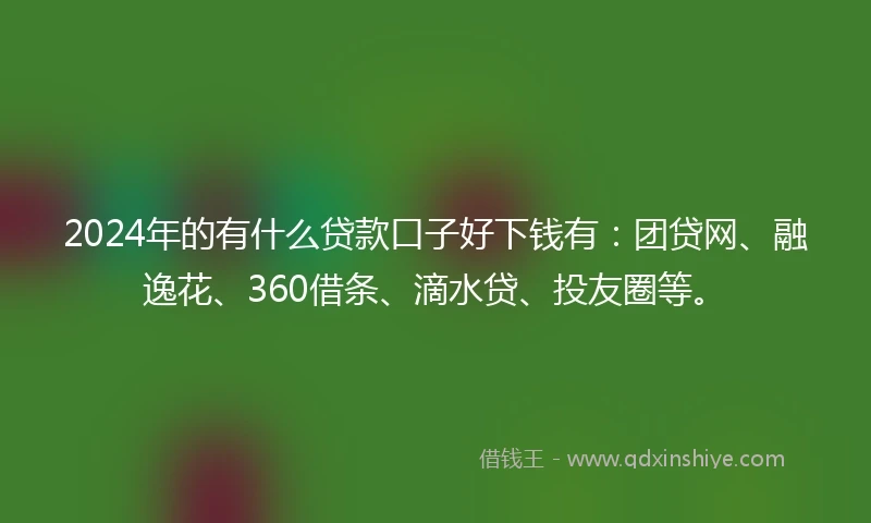 2024年的有什么贷款口子好下钱有：团贷网、融逸花、360借条、滴水贷、投友圈等。