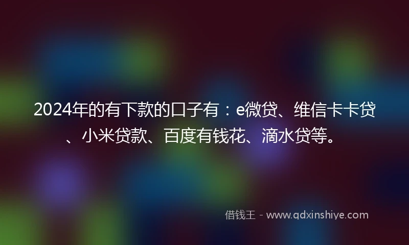 2024年的有下款的口子有：e微贷、维信卡卡贷、小米贷款、百度有钱花、滴水贷等。