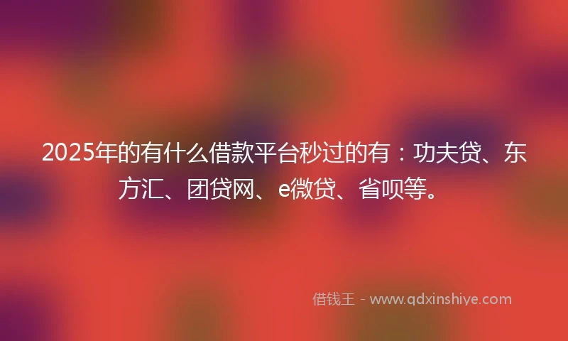 2025年的有什么借款平台秒过的有：功夫贷、东方汇、团贷网、e微贷、省呗等。