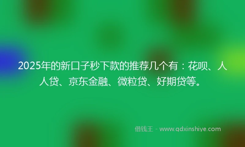 2025年的新口子秒下款的推荐几个有：花呗、人人贷、京东金融、微粒贷、好期贷等。
