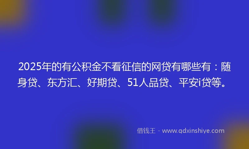 2025年的有公积金不看征信的网贷有哪些有：随身贷、东方汇、好期贷、51人品贷、平安i贷等。