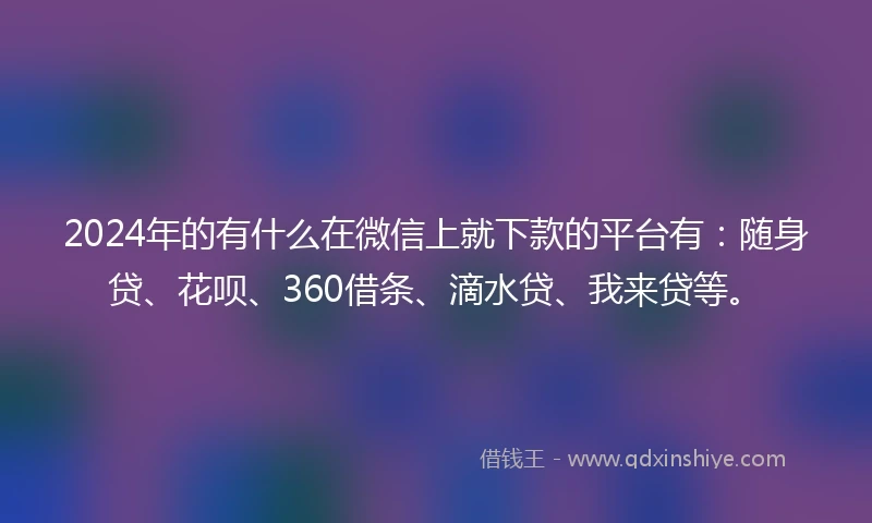 2024年的有什么在微信上就下款的平台有：随身贷、花呗、360借条、滴水贷、我来贷等。