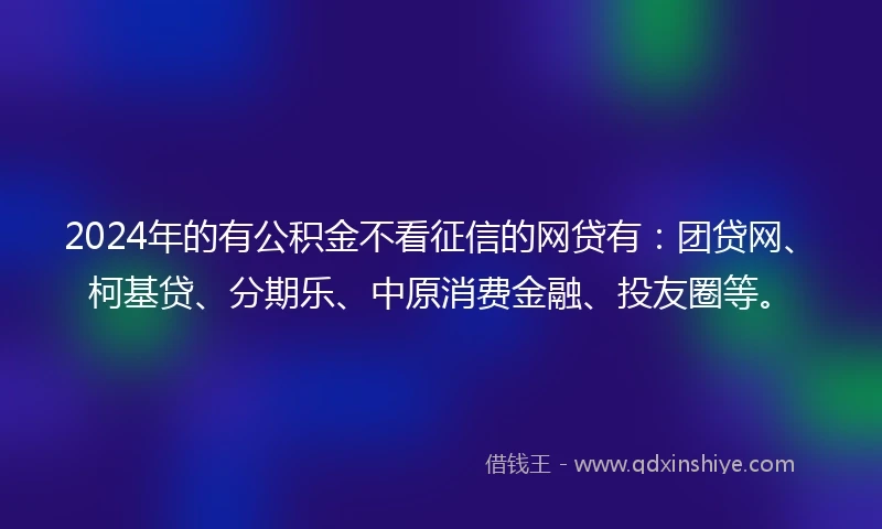 2024年的有公积金不看征信的网贷有：团贷网、柯基贷、分期乐、中原消费金融、投友圈等。