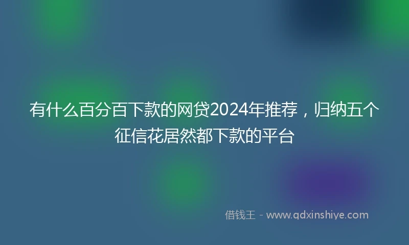 有什么百分百下款的网贷2024年推荐，归纳五个征信花居然都下款的平台