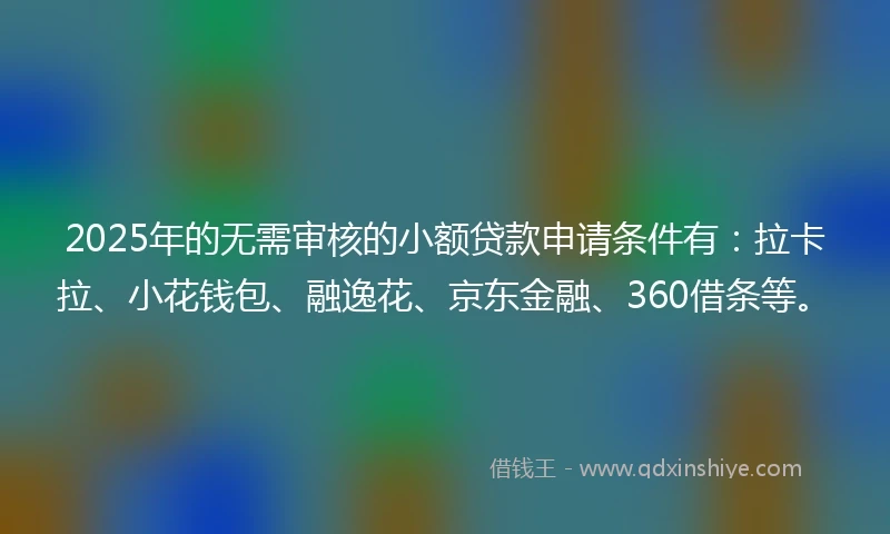 2025年的无需审核的小额贷款申请条件有：拉卡拉、小花钱包、融逸花、京东金融、360借条等。