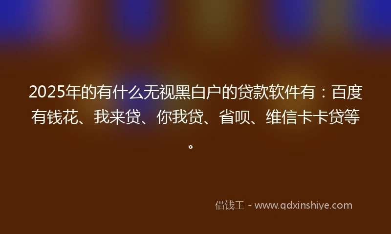 2025年的有什么无视黑白户的贷款软件有：百度有钱花、我来贷、你我贷、省呗、维信卡卡贷等。