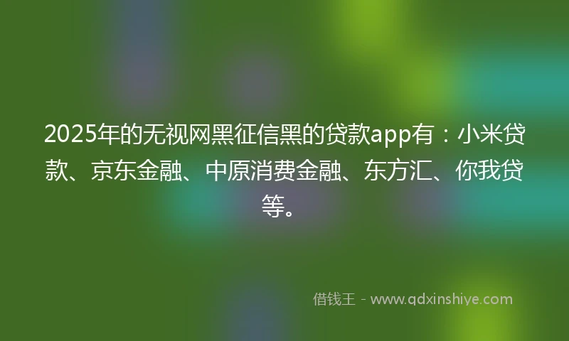 2025年的无视网黑征信黑的贷款app有：小米贷款、京东金融、中原消费金融、东方汇、你我贷等。