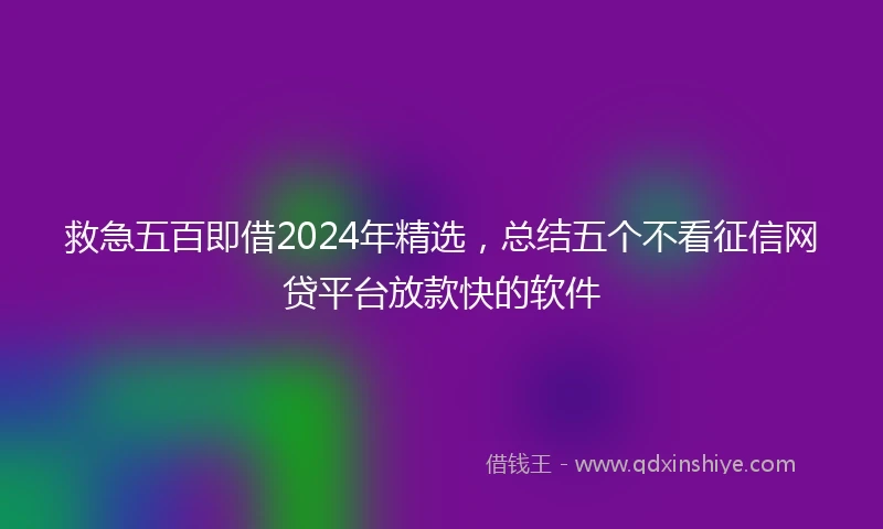 救急五百即借2024年精选，总结五个不看征信网贷平台放款快的软件