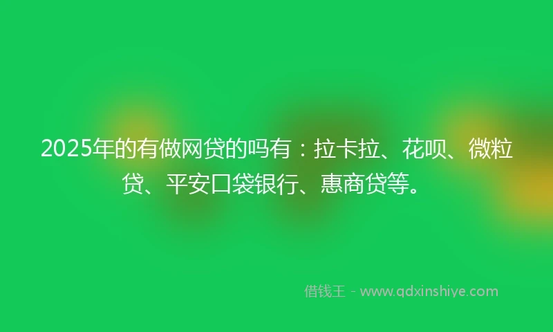 2025年的有做网贷的吗有:拉卡拉、花呗、微粒贷、平安口袋银行、惠商贷等。