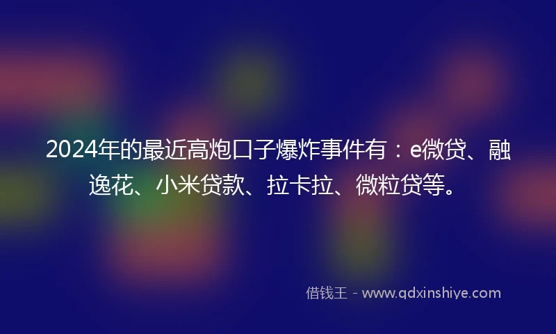 2024年的最近高炮口子爆炸事件有:e微贷、融逸花、小米贷款、拉卡拉、微粒贷等。