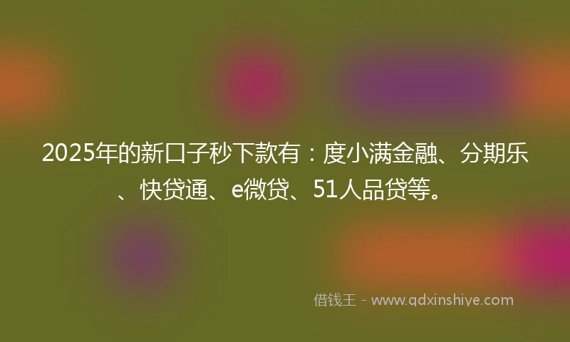 2025年的新口子秒下款有：度小满金融、分期乐、快贷通、e微贷、51人品贷等。