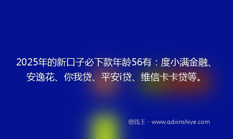 2025年的新口子必下款年龄56有：度小满金融、安逸花、你我贷、平安i贷、维信卡卡贷等。