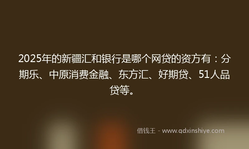 2025年的新疆汇和银行是哪个网贷的资方有：分期乐、中原消费金融、东方汇、好期贷、51人品贷等。