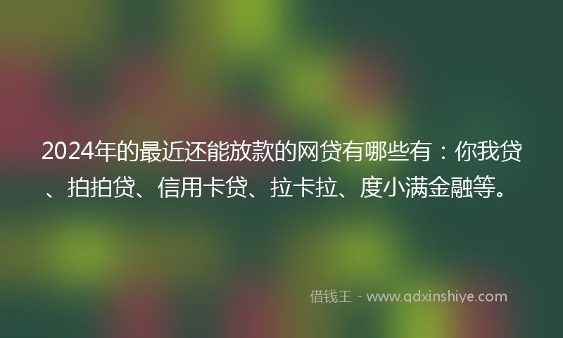 2024年的最近还能放款的网贷有哪些有：你我贷、拍拍贷、信用卡贷、拉卡拉、度小满金融等。