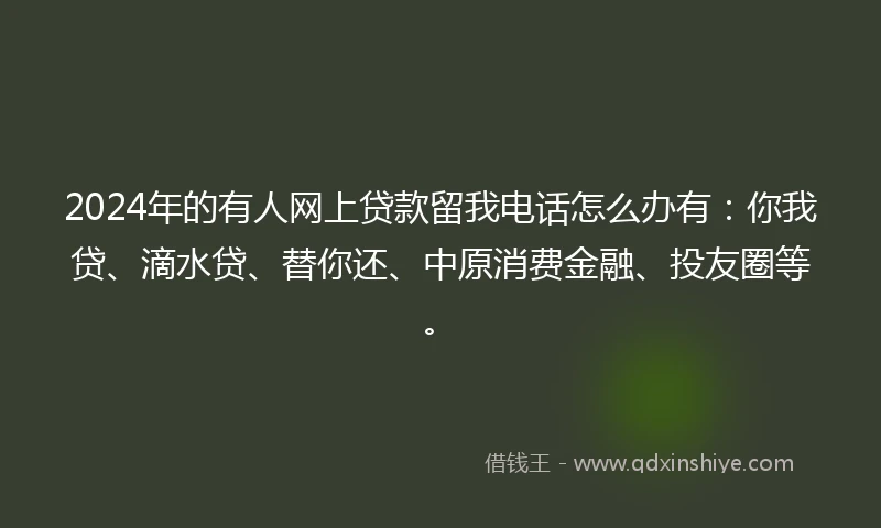 2024年的有人网上贷款留我电话怎么办有：你我贷、滴水贷、替你还、中原消费金融、投友圈等。