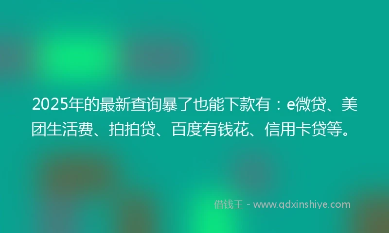 2025年的最新查询暴了也能下款有：e微贷、美团生活费、拍拍贷、百度有钱花、信用卡贷等。