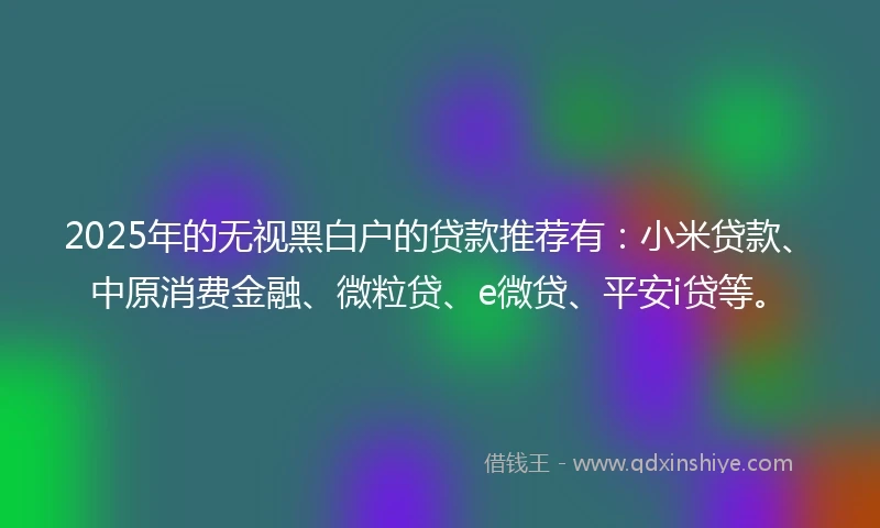 2025年的无视黑白户的贷款推荐有：小米贷款、中原消费金融、微粒贷、e微贷、平安i贷等。