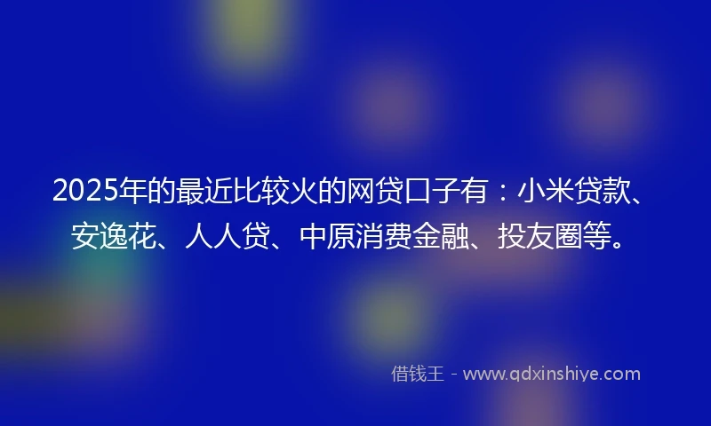 2025年的最近比较火的网贷口子有：小米贷款、安逸花、人人贷、中原消费金融、投友圈等。