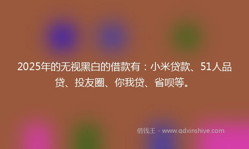 2025年的无视黑白的借款有：小米贷款、51人品贷、投友圈、你我贷、省呗等。