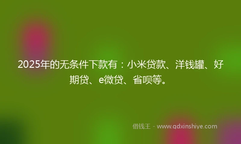 2025年的无条件下款有：小米贷款、洋钱罐、好期贷、e微贷、省呗等。