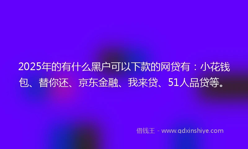 2025年的有什么黑户可以下款的网贷有：小花钱包、替你还、京东金融、我来贷、51人品贷等。