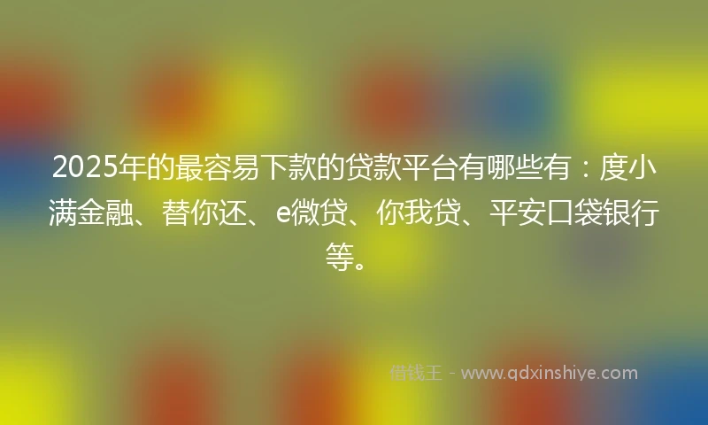 2025年的最容易下款的贷款平台有哪些有：度小满金融、替你还、e微贷、你我贷、平安口袋银行等。