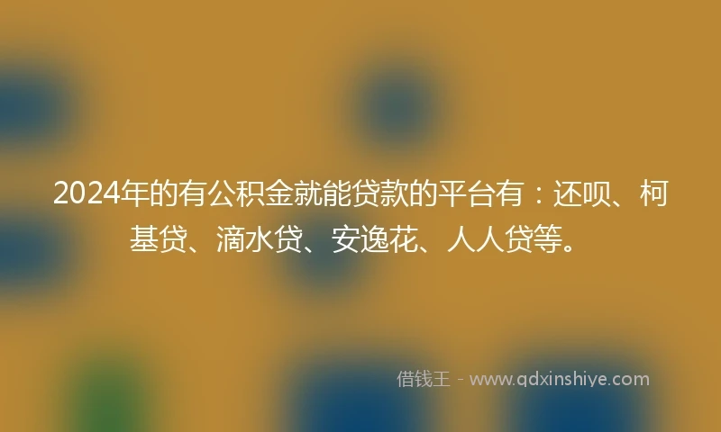 2024年的有公积金就能贷款的平台有：还呗、柯基贷、滴水贷、安逸花、人人贷等。