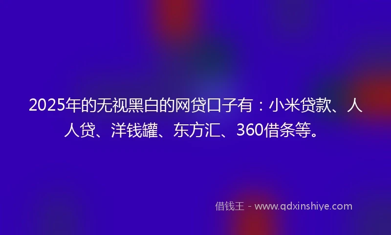 2025年的无视黑白的网贷口子有：小米贷款、人人贷、洋钱罐、东方汇、360借条等。