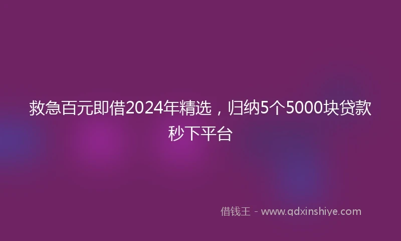 救急百元即借2024年精选，归纳5个5000块贷款秒下平台