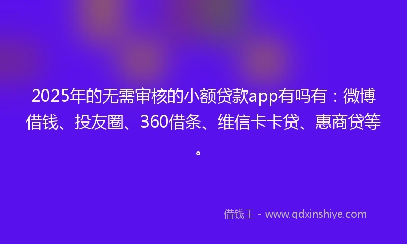 2025年的无需审核的小额贷款app有吗有：微博借钱、投友圈、360借条、维信卡卡贷、惠商贷等。
