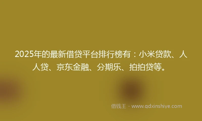 2025年的最新借贷平台排行榜有：小米贷款、人人贷、京东金融、分期乐、拍拍贷等。
