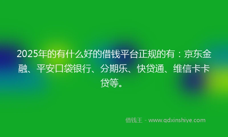 2025年的有什么好的借钱平台正规的有：京东金融、平安口袋银行、分期乐、快贷通、维信卡卡贷等。
