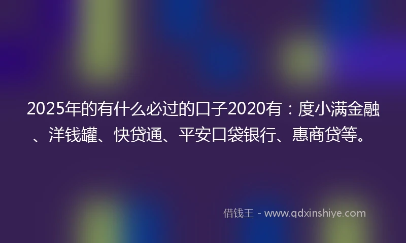 2025年的有什么必过的口子2020有：度小满金融、洋钱罐、快贷通、平安口袋银行、惠商贷等。