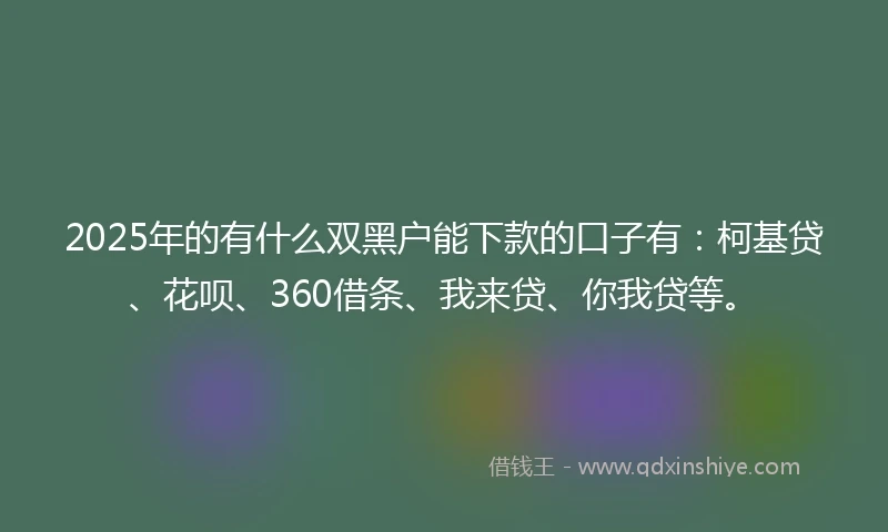 2025年的有什么双黑户能下款的口子有：柯基贷、花呗、360借条、我来贷、你我贷等。