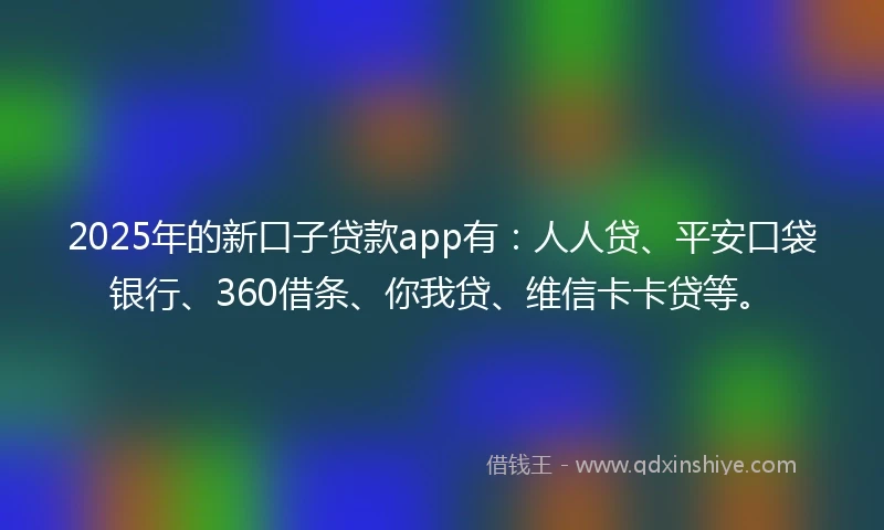 2025年的新口子贷款app有：人人贷、平安口袋银行、360借条、你我贷、维信卡卡贷等。